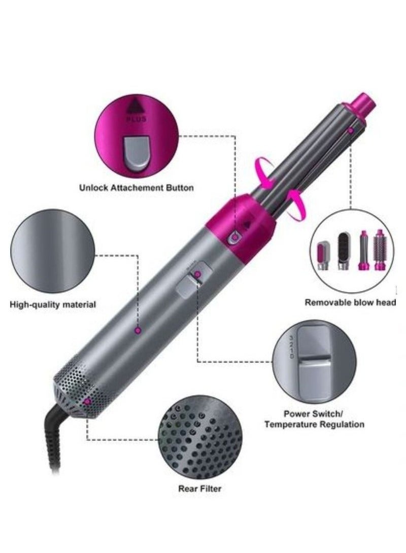 TIGER مجفف شعر وتصفيف 5 في 1 دوار باللون الرمادي | مكثف، مملس، فرشاة تجعيد، مشط فك تشابك ومجفف شعر في واحد | فرشاة هواء ساخن بتقنية الأيونات لشعر ناعم وخالي من التجاعيد | أداة تصفيف شعر منزلية وسفر للنساء - Image 2