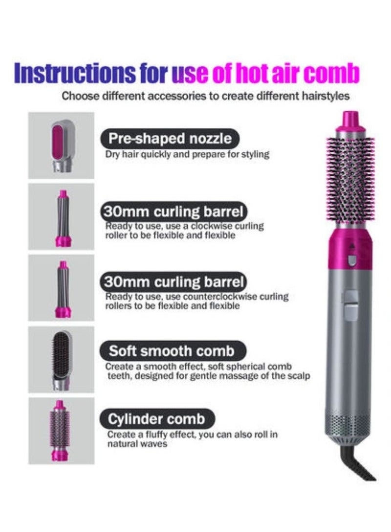 TIGER مجفف شعر وتصفيف 5 في 1 دوار باللون الرمادي | مكثف، مملس، فرشاة تجعيد، مشط فك تشابك ومجفف شعر في واحد | فرشاة هواء ساخن بتقنية الأيونات لشعر ناعم وخالي من التجاعيد | أداة تصفيف شعر منزلية وسفر للنساء - Image 3