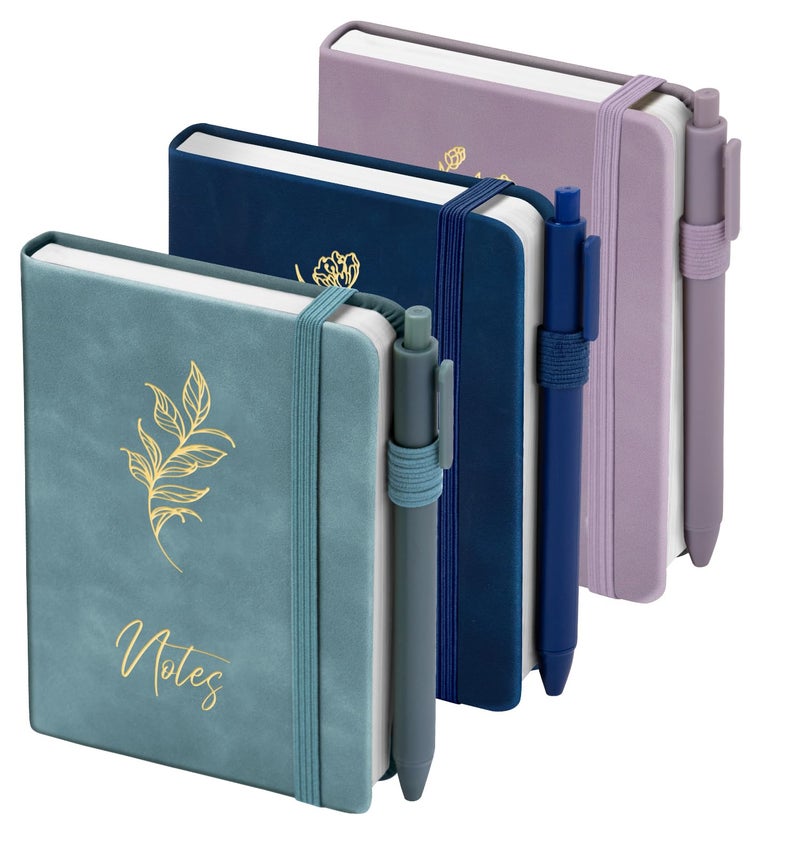 ALKALO 3 Pack Pocket Journaling Notebooks, A6 Small Notebook Total 360 Pages Journaling Notebooks For Note Taking Journals For Writing Mini Note Pads With Pen Holder 100 GSM Thick Paper(Deep Blue,Aegean Blue,Smoky Purple) - Image 1
