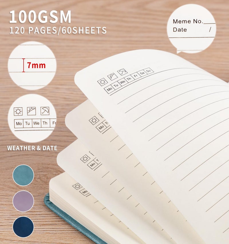 ALKALO 3 Pack Pocket Journaling Notebooks, A6 Small Notebook Total 360 Pages Journaling Notebooks For Note Taking Journals For Writing Mini Note Pads With Pen Holder 100 GSM Thick Paper(Deep Blue,Aegean Blue,Smoky Purple) - Image 3