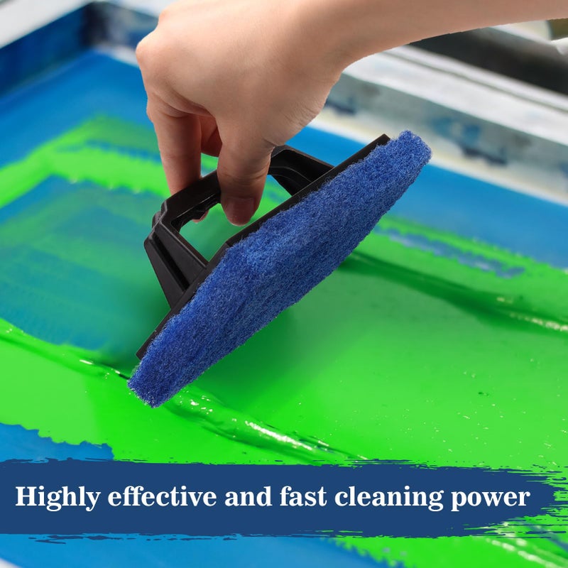 Caydo Screen Printing Scrub Pad for Cleaning Screen Frame Meshs, 3 Pack Blue Scrub Cleaner Brush, Silkscreen Ink Remover with Portable Handle - Image 4