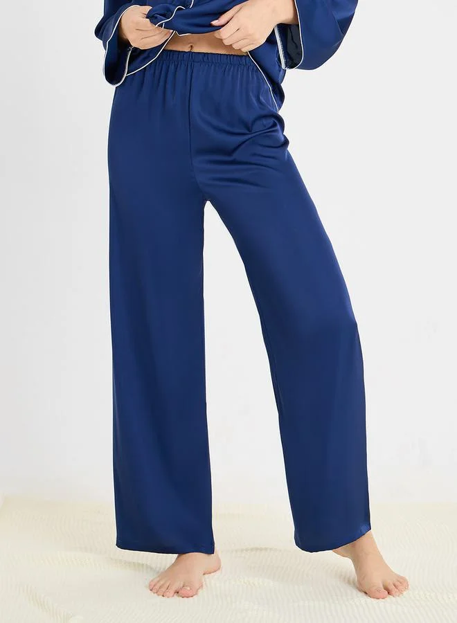 ستايلي Solid Piped Button Through Shirt & Pyjama Set
