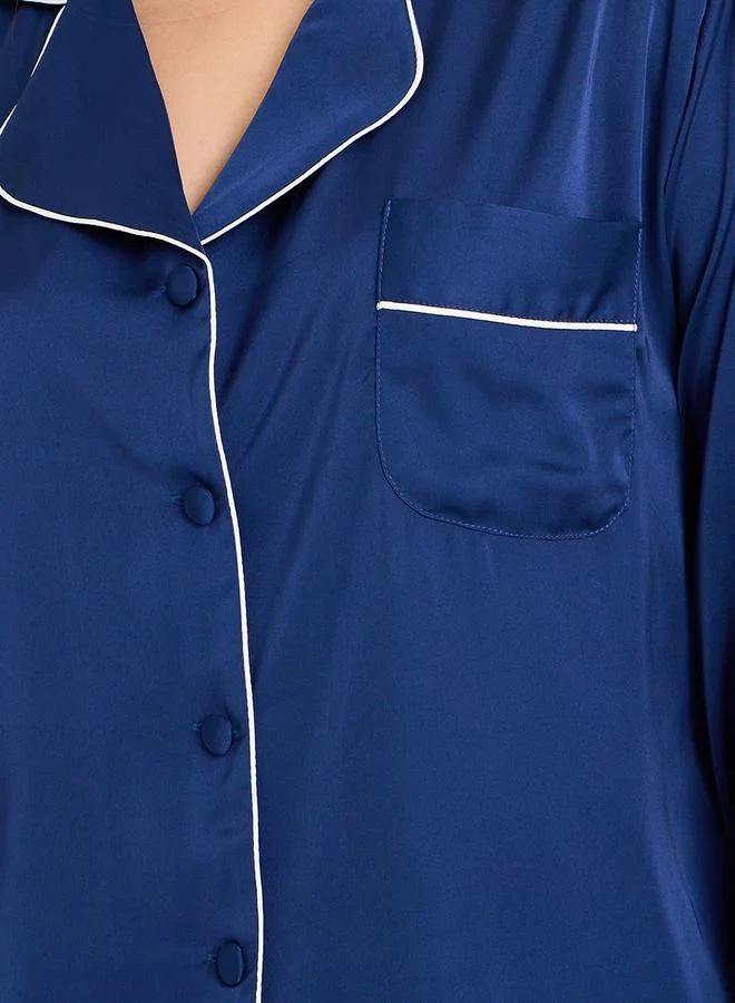 ستايلي Solid Piped Button Through Shirt & Pyjama Set