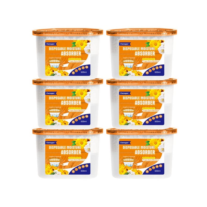 CANAGER Moisture Absorber Box  6 Packs 125 oz Cup Jasmine Calendula Odor Eliminator and Dehumidifier for Closet Bedroom and Kitchen