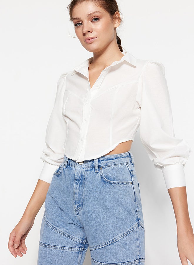 trendyol Ecru Shoulder Detailed Fitted Woven Shirt TWOSS23GO00160 - Image 1