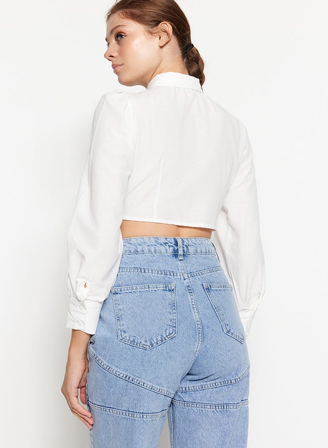 trendyol Ecru Shoulder Detailed Fitted Woven Shirt TWOSS23GO00160 - Image 5