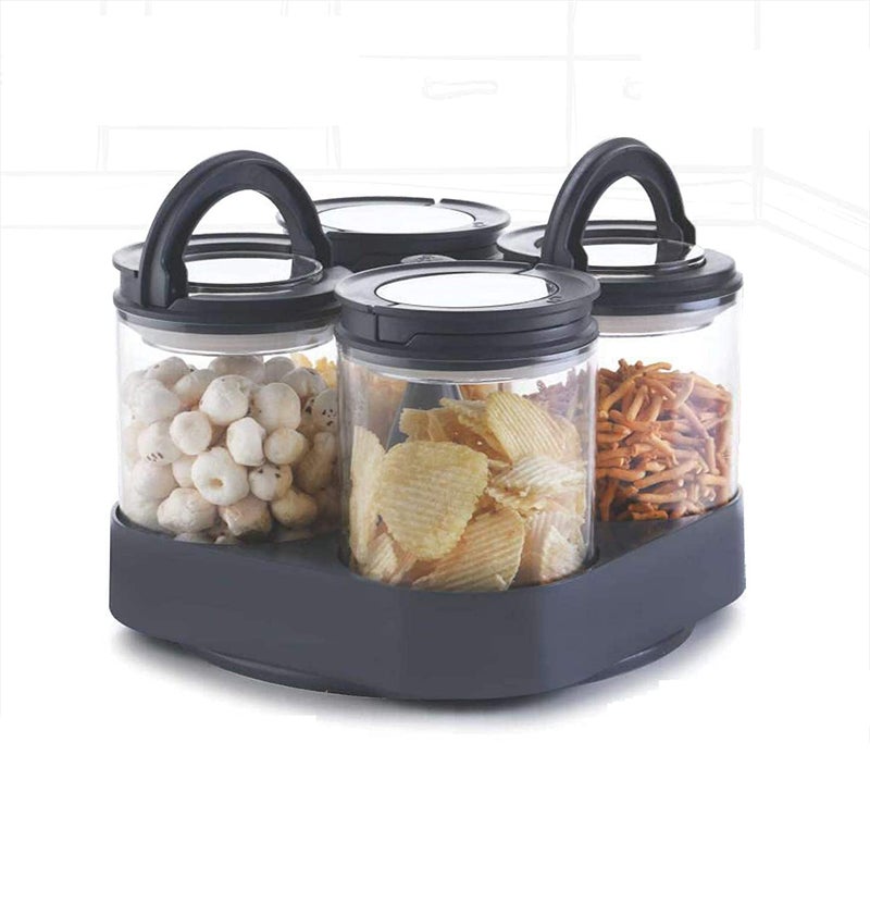 Foliam 360° Revolving Festival Stand Spice Container Masala Rack Mukhvas Container Condiment Set Pickle Jar for Dining Table, Multicolored -Set of 4 (600 ml) - Image 4