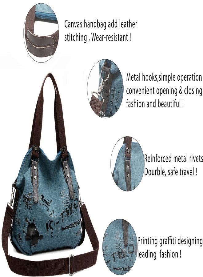 Chikencall Women Handbag Casual Vintage Hobo Canvas Daily Purse Shoulder Tote Shopper Bag - Image 5