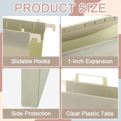 gisgfim 16 Pack Plastic Hanging File Folder Letter Size 1inch Expanding File Folders with Tabs Extra Capacity Hang Folders Heavy Duty for Filing Cabinet Designed for Bulky Files Morandi Colors - Image 3
