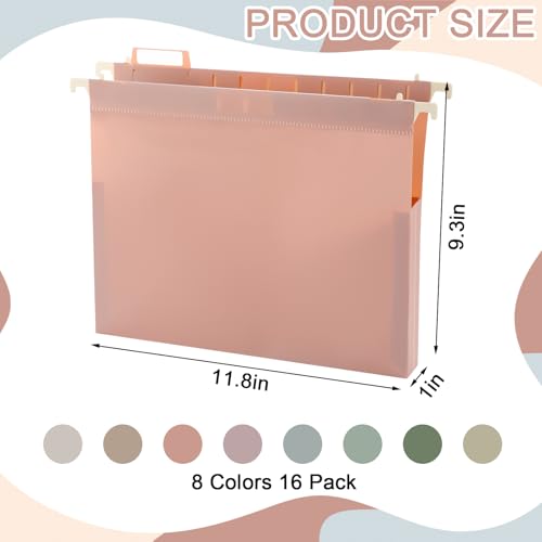 gisgfim 16 Pack Plastic Hanging File Folder Letter Size 1inch Expanding File Folders with Tabs Extra Capacity Hang Folders Heavy Duty for Filing Cabinet Designed for Bulky Files Morandi Colors - Image 2