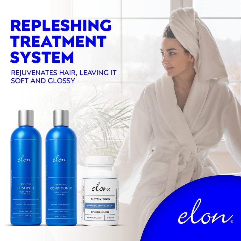 Elon Complete Kit for Thinning Hair – Elon Essential Shampoo and Conditioner Set + Matrix 5000 Hair Growth Supplement – NO Sulfates, Parabens or Phthalates - Image 3