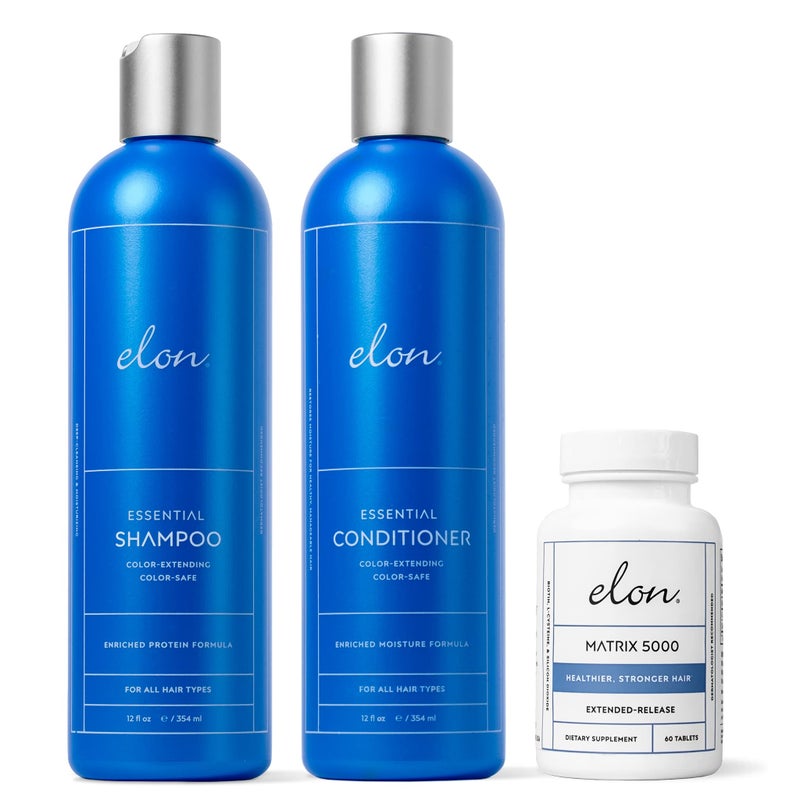 Elon Complete Kit for Thinning Hair – Elon Essential Shampoo and Conditioner Set + Matrix 5000 Hair Growth Supplement – NO Sulfates, Parabens or Phthalates - Image 1