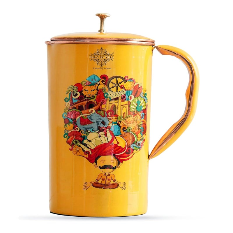 INDIAN ART VILLA INDIAN ART VILLA Copper Water Jug Rajasthani Theme Printed Ayurvedic Health Benefits Storage Serving Water 15 Litre - Image 5