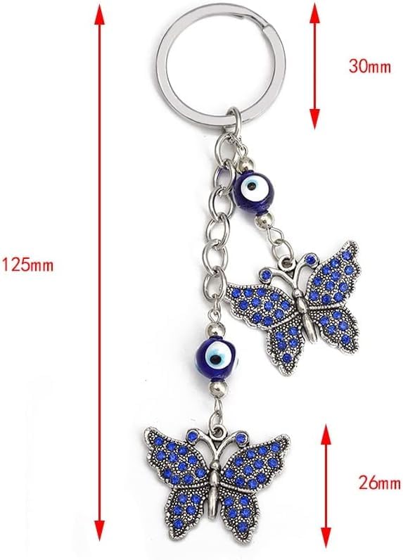 BLUE BEADS Silver Color with Blue Crystal Butterfly Keychain For Bike/Car Gifting With Key Ring Anti-Rust - Image 4