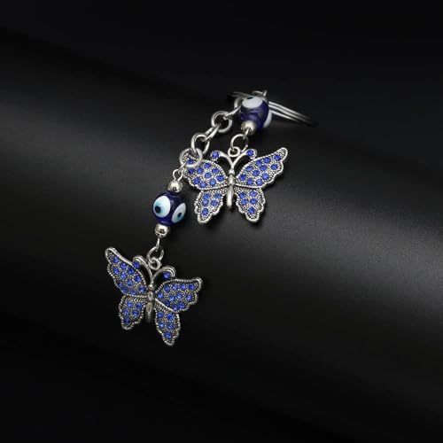 BLUE BEADS Silver Color with Blue Crystal Butterfly Keychain For Bike/Car Gifting With Key Ring Anti-Rust - Image 5