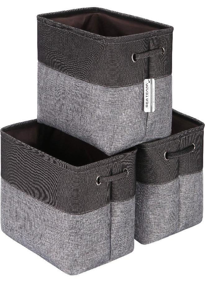 Sea Team Sea Team 3-Pack Large Storage Basket Set, Trunk Organizer, Clothes Toys Bin, 15 x 10 x 10 Inches, Big Rectangular Canvas Fabric Collapsible Shelf Box with Handles for Kids Room (Grey/Black)  - Image 1