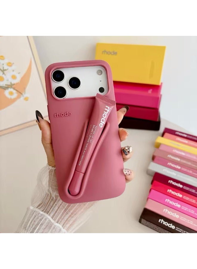 rhode Lip Gloss Phone Case with Lip Tint, For iPhone Case Liquid Silicone Camera Protection Lipstick Lip Glaze Phone Case for iPhone 17 Pro (Lmage)