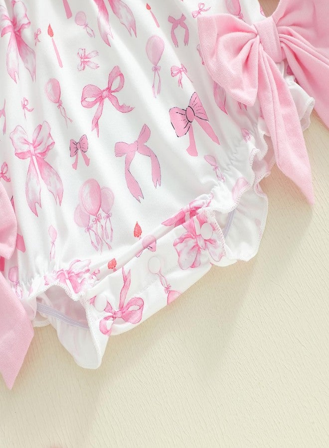 Pudcoco Baby Girls First Birthday Outfit 1st Birthday Romper Coquette Bow Bubble Smocked One Embroidery Ruffle Jumpsuit (Pink Bow Smocked, 12-18 Months) - Image 5