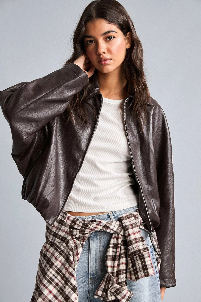 Dad Fit Faux Leather Faux Leather Jacket