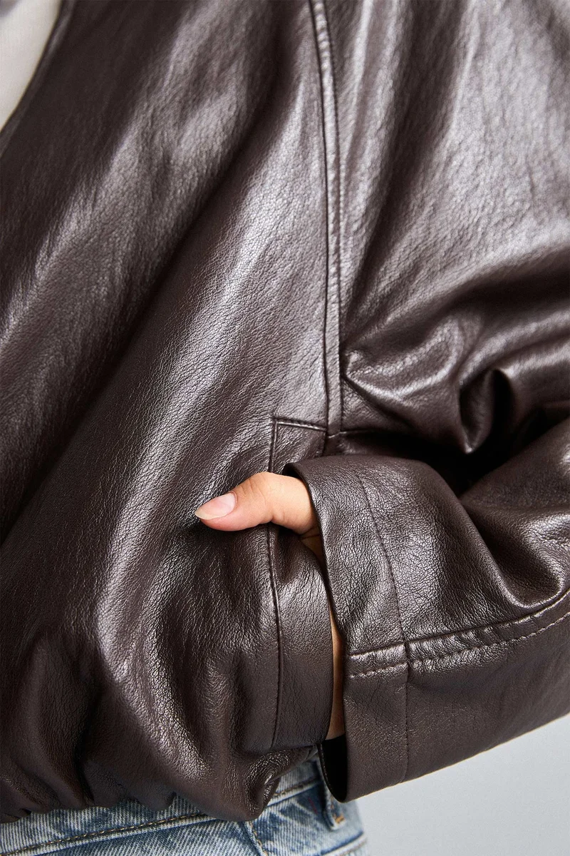 Defacto  Dad Fit Faux Leather Faux Leather Jacket for Women | Best Price UAE