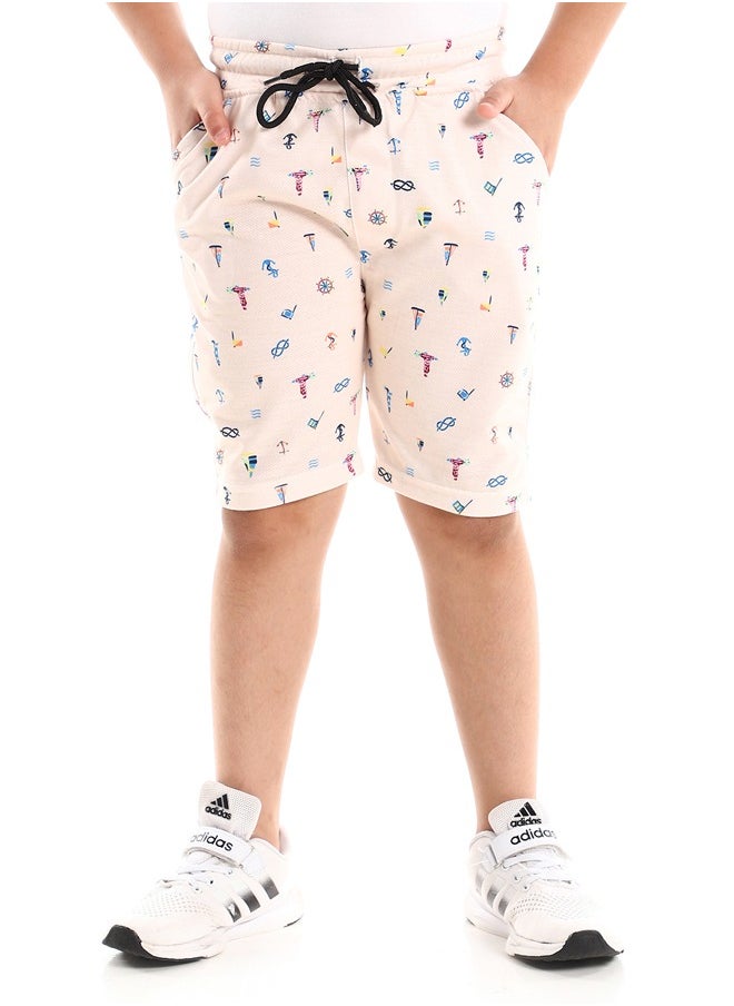 Andora Patterned Elastic Waist Cotton Short _Pink  - Image 2