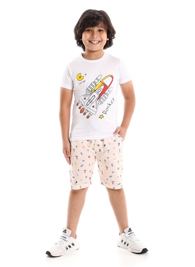 Andora Patterned Elastic Waist Cotton Short _Pink  - Image 1