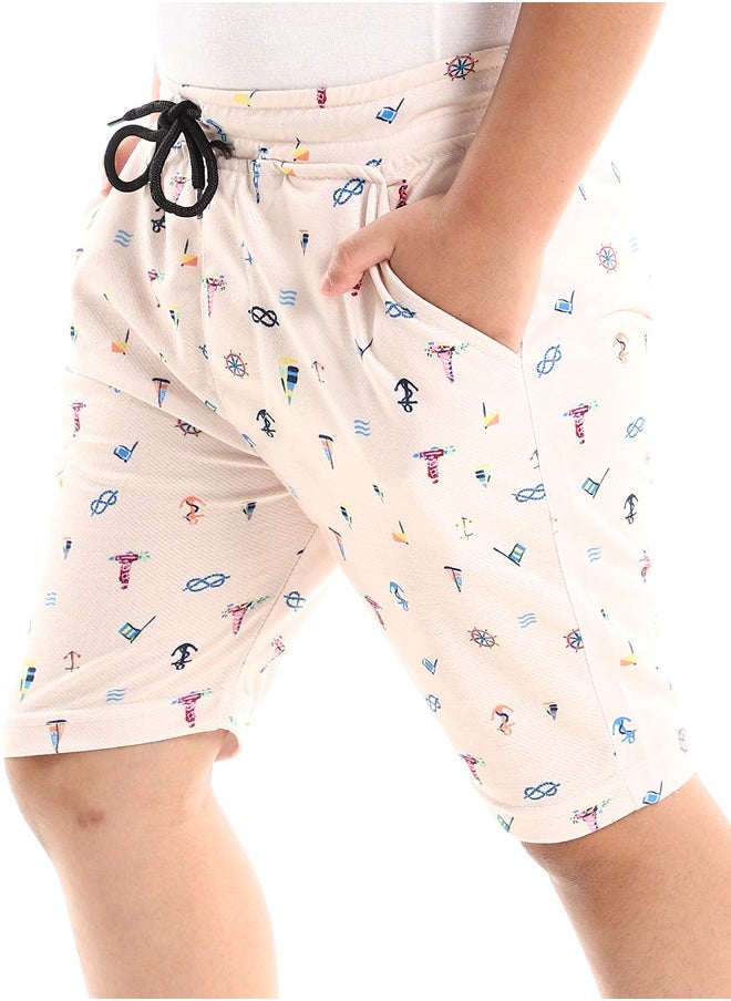 Andora Patterned Elastic Waist Cotton Short _Pink  - Image 5