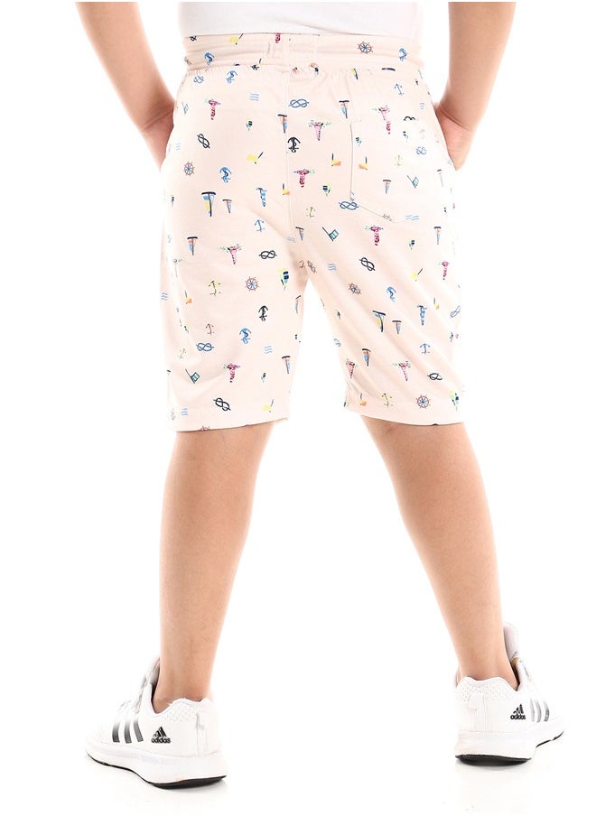 Andora Patterned Elastic Waist Cotton Short _Pink  - Image 4