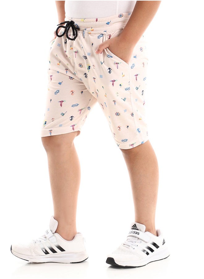 Andora Patterned Elastic Waist Cotton Short _Pink  - Image 3