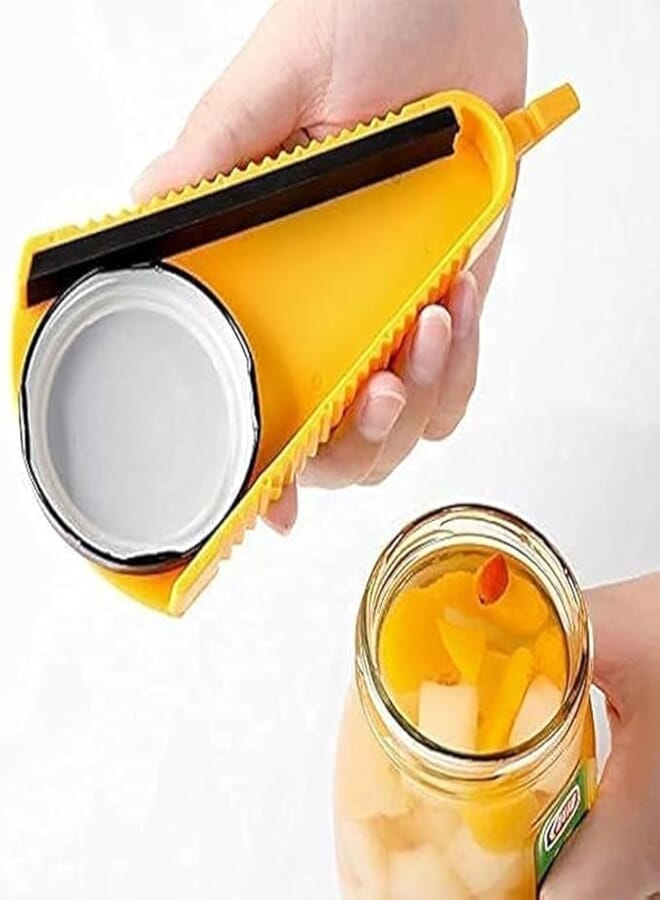 5 in 1 Multifunctional Can Opener Jar Opener Practical V Shape Hand Held for Weak Hands Elderly Arthritis Silicone Non-Slip Kitchen Gadgets (Yellow)