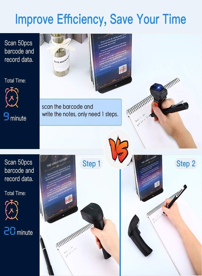 Eyoyo 1D Bluetooth Wearable Ring Barcode Scanner, Portable Bar Code Reader with 2.4GHz Wireless & USB Wired Connection Compatible with iPhone iPad Android iOS, for Book, Warehouse Inventory, Express - Image 2
