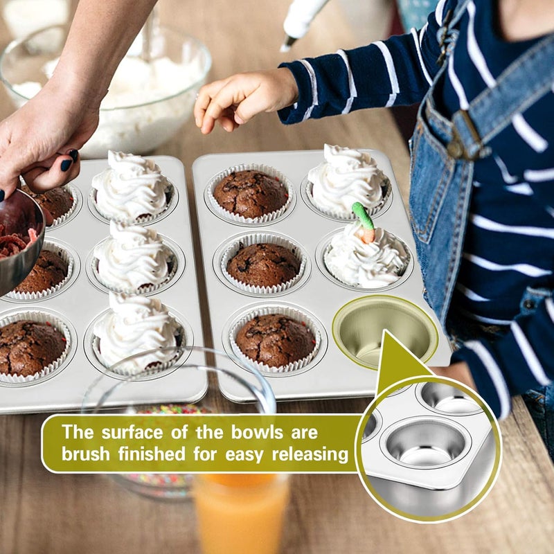 P&P CHEF 6-Cups Muffin Pan, 4-Pcs Stainless Steel Mini Cupcake Pans Muffin Pans Trays, For Cake Tart Brownie Quiche, Healthy & Durable, Easy Clean & Dishwasher Safe - Image 5