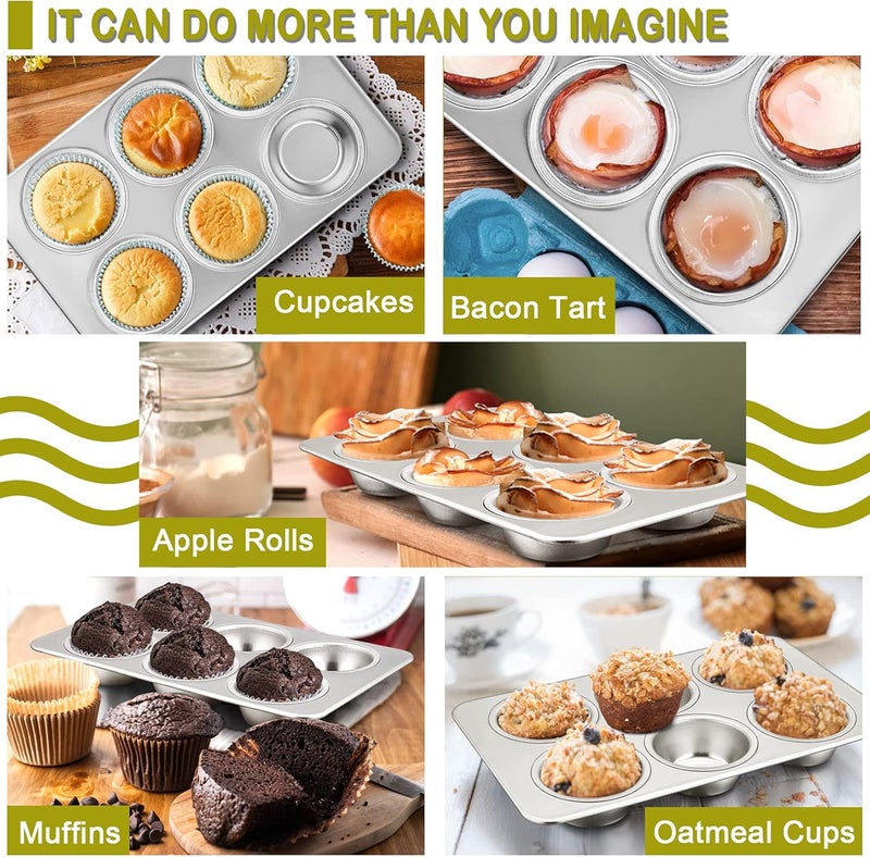 P&P CHEF 6-Cups Muffin Pan, 4-Pcs Stainless Steel Mini Cupcake Pans Muffin Pans Trays, For Cake Tart Brownie Quiche, Healthy & Durable, Easy Clean & Dishwasher Safe - Image 4