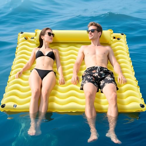 Pafolo Inflatable Floating MatRaftDockPlatform Float with NonSlip Wave Pattern and Dual Headrest MultiPerson Water Floating for Pool Beach Lake River and Ocean Fun - Image 1