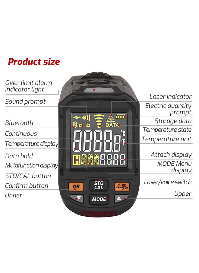 Laser Infrared Thermometer Non-Contact Digital Temperature Machine -32℃~1680℃ (-26℉~3056℉) IR Thermometer with Color Screen and Adjustable Emissivity