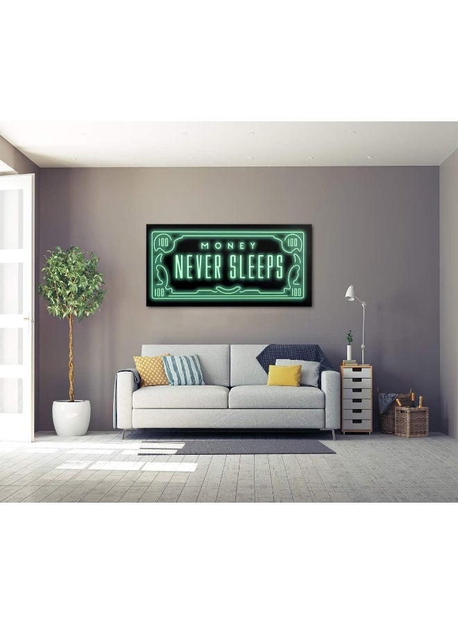 Home Trove Yatsen Bridge Money Never Sleeps Inspirational Framed Office Wall Art Large Size 100 Dollar Artwork Wall Pictures Framed Ready To Hang-40 Inch X 20 Inch  - Image 2