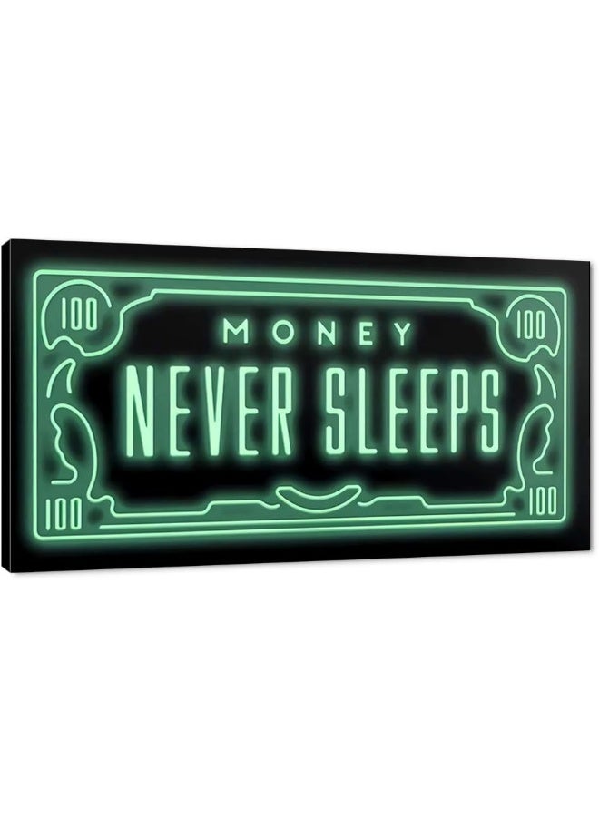 Home Trove Yatsen Bridge Money Never Sleeps Inspirational Framed Office Wall Art Large Size 100 Dollar Artwork Wall Pictures Framed Ready To Hang-40 Inch X 20 Inch  - Image 1