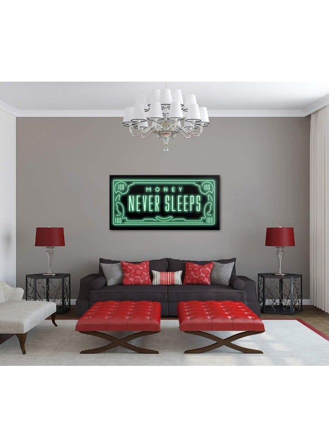 Home Trove Yatsen Bridge Money Never Sleeps Inspirational Framed Office Wall Art Large Size 100 Dollar Artwork Wall Pictures Framed Ready To Hang-40 Inch X 20 Inch  - Image 3