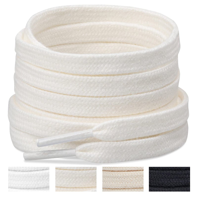 Handshop Wide Flat Athletic Shoelaces 5/16"(2 Pair) - Shoe Laces for Sneakers and Casual Shoes Replacements Off White 55 inch (140cm) - Image 1