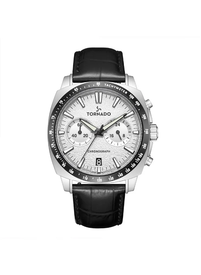 TORNADO Men's Leather Chronograph Watch Set Box T25104S-SLBW-B - 42mm