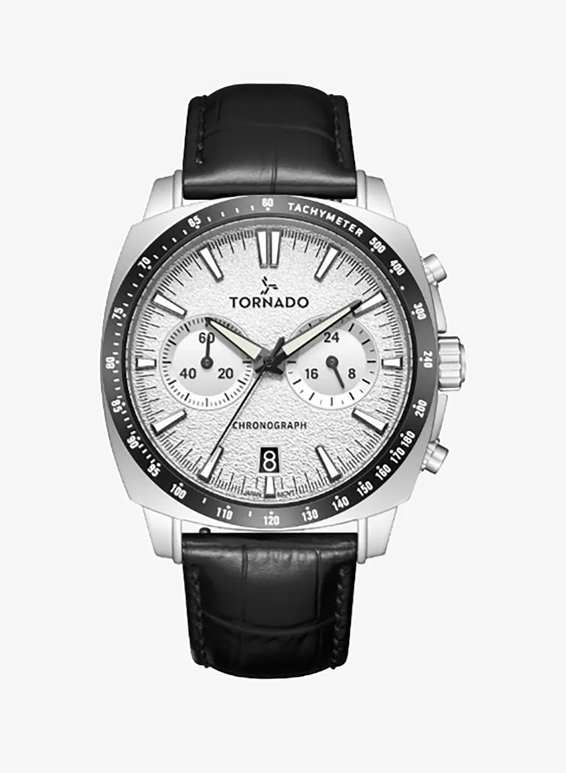 TORNADO Men's Leather Chronograph Watch Set Box T25104S-SLBW-B - 42mm