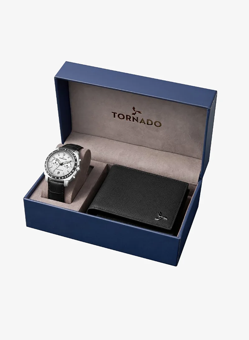 TORNADO Men's Leather Chronograph Watch Set Box T25104S-SLBW-B - 42mm