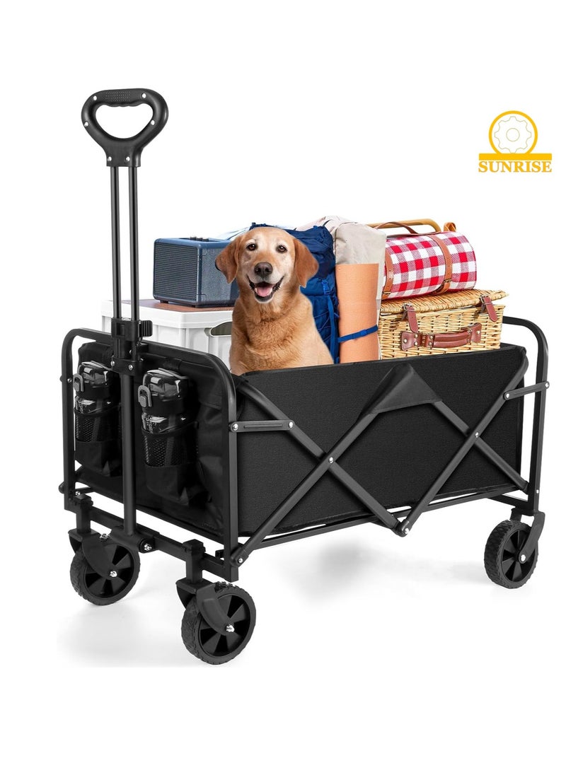 SUNRISE - Wagons Carts Foldable with Adjustable Handle,Shopping Cart Trolley,Foldable Collapsible Wagon,Utility Folding Cart for Grocery,Garden,Beach,Camping - Image 1