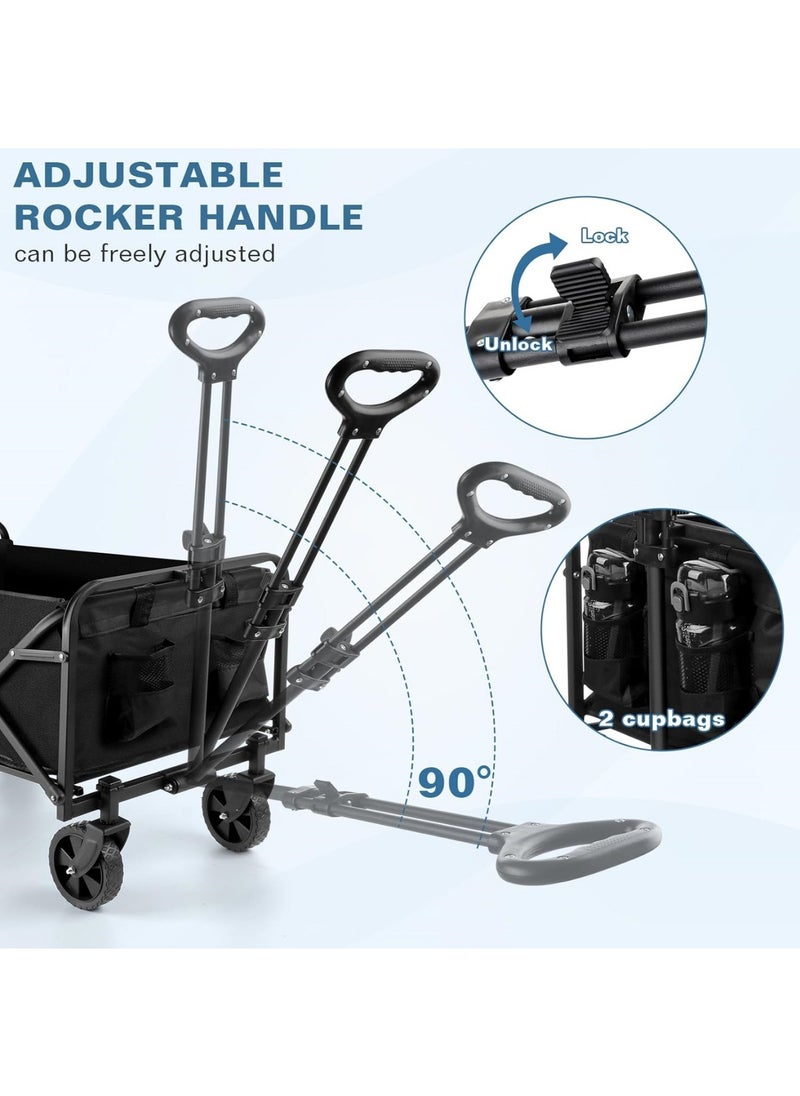 SUNRISE - Wagons Carts Foldable with Adjustable Handle,Shopping Cart Trolley,Foldable Collapsible Wagon,Utility Folding Cart for Grocery,Garden,Beach,Camping - Image 1