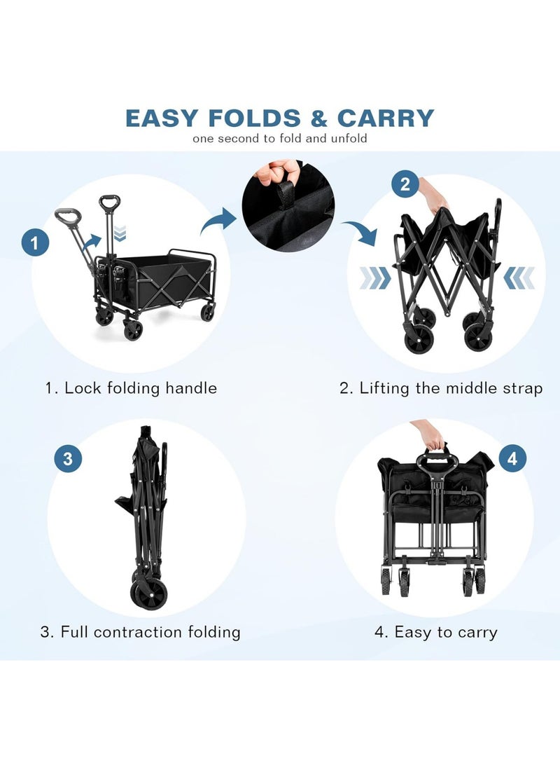 SUNRISE - Wagons Carts Foldable with Adjustable Handle,Shopping Cart Trolley,Foldable Collapsible Wagon,Utility Folding Cart for Grocery,Garden,Beach,Camping - Image 1