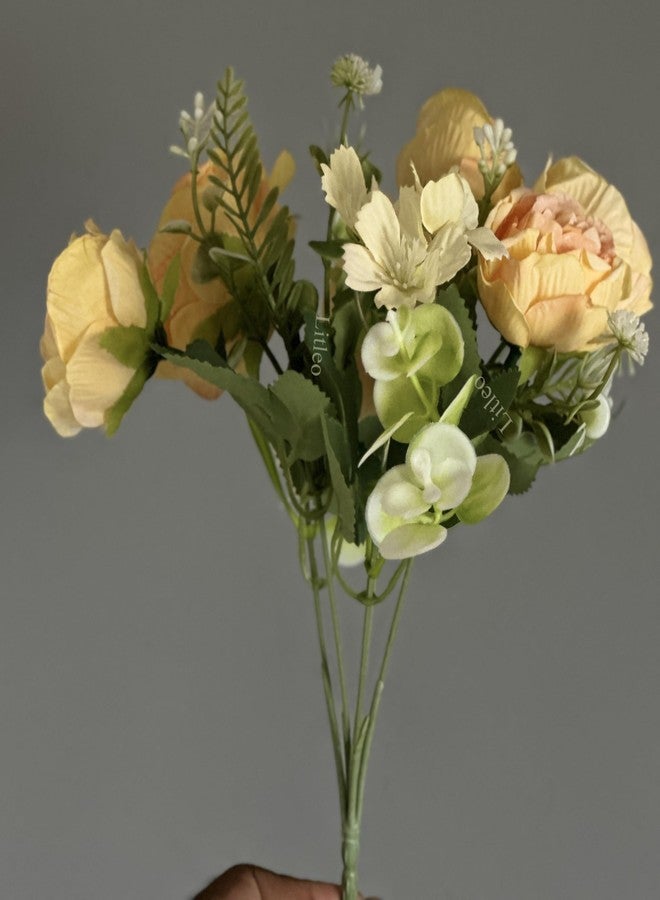 Litleo Artificial Peony and Rose Bouquet, Flowers with Accents, (Without Vase) (Yellow 1 Bunch) - Image 2