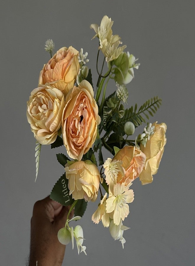 Litleo Artificial Peony and Rose Bouquet, Flowers with Accents, (Without Vase) (Yellow 1 Bunch) - Image 4