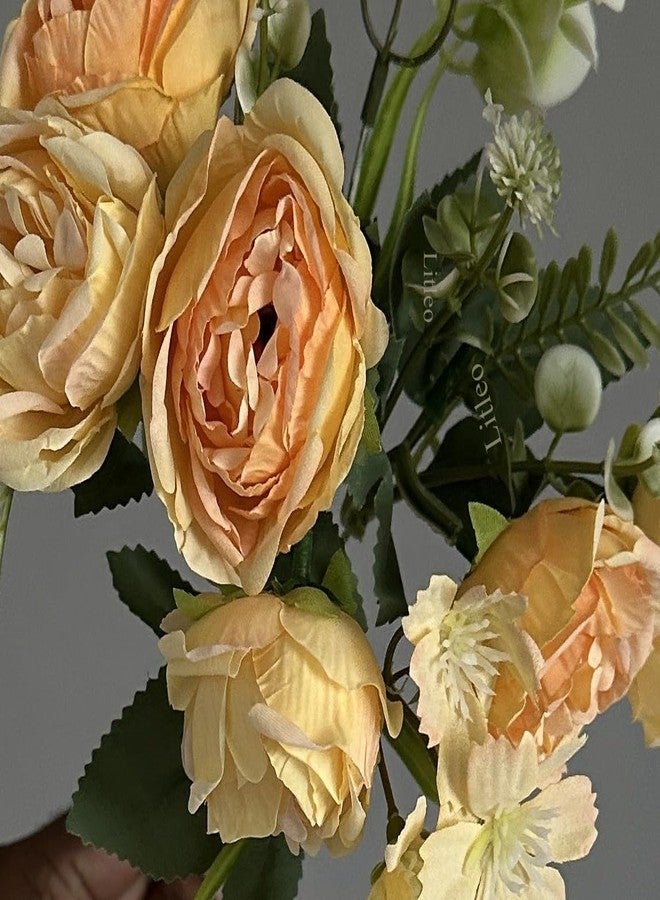 Litleo Artificial Peony and Rose Bouquet, Flowers with Accents, (Without Vase) (Yellow 1 Bunch) - Image 3