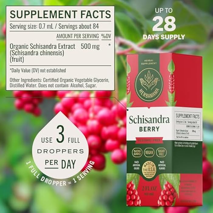 HERBAMAMA Schisandra Berry Supplement – Schisandra Extract for Stress Relief Support & Cortisol Support – Vegan, Non-GMO, Alcohol & Sugar-Free Calm Supplement, 28-Day Supply - Image 3