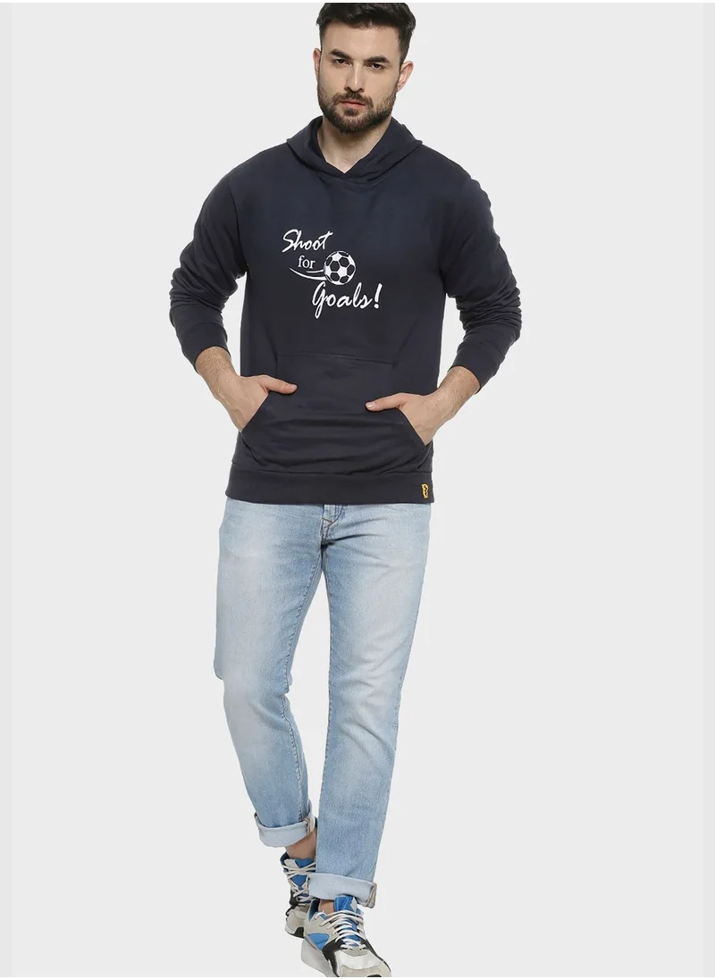 Campus Sutra Front Pocket Printed Hoodie